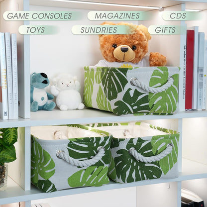 Fabric Storage Bins 12x8x5 inch [6-Pack] with Rope Handles - Decorative Baskets for Organizing