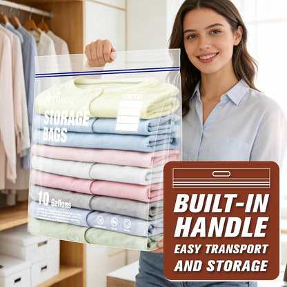 10 Gallon Zipper Storage Bags, 18” x 20” Clear Plastic Bags with Handle, Extra Large XL Zip Bags for Clothes, Pack of 5
