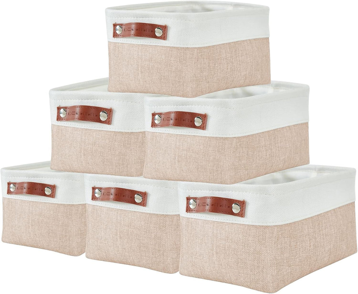 DECOMOMO Storage Bins, Large Fabric Storage Baskets for Shelves, Decorative Linen Closet Organizer, 15 x 11 x 9.5 inches (Beige & White, 3 Pack)