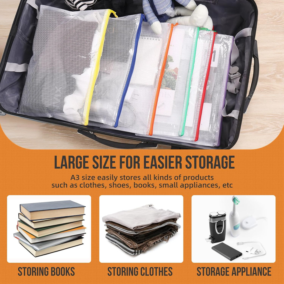 YOPCDJ 24pcs Mesh Zipper Pouch File Bags Puzzle Storage Bags, A3 17x12 Inches Large Reusable Zipper Pouches for Organizing Classroom Board Game Organization