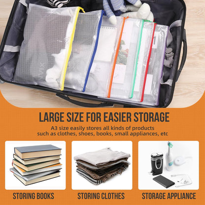 YOPCDJ 24pcs Mesh Zipper Pouch File Bags Puzzle Storage Bags, A3 17x12 Inches Large Reusable Zipper Pouches for Organizing Classroom Board Game Organization