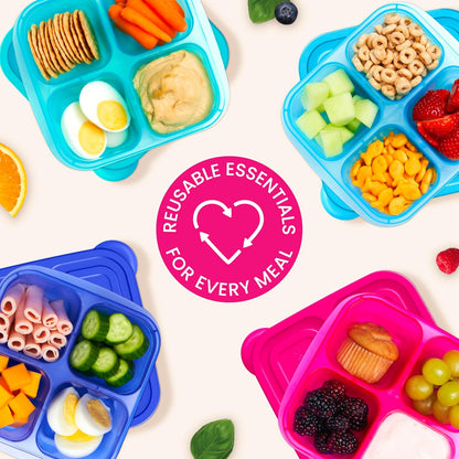 Bentgo Easyboxes 4-Compartment Snack Containers - 8-Piece Set with 4 Trays & 4 Custom-Fit Lids to Seal in Freshness - Reusable Food Storage & Meal Prep Bento BPA-Free Containers (Brights 4-Pack)