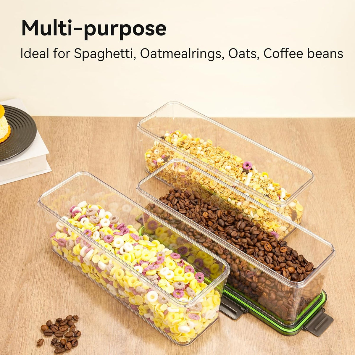 72oz Spaghetti Pasta Storage Container - Clear Plastic Noodle Holder with Airtight Lid Kitchen Pantry Food Storage Organizer for Rice Flour Cereal Oats Cracker Coffee Bean Linguini Lasagna (Square*1)