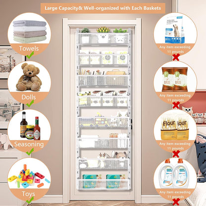 6-Tier Over The Door Pantry Organizer with Mesh Baskets, Adjustable & Stable Hanging Spice Rack for Kitchen, Bathroom, Bedroom, and Baby Essentials Storage