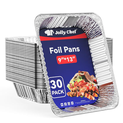 JOLLY CHEF 9x13 Aluminum Pans with Lids - Disposable Foil Food Containers with Lids for Cooking, Heating, Storing, Prepping Food- Thanksgiving, Christmas, Parties