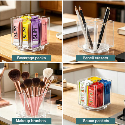 Sauce Packet Organizer with 360° Turntable, Clear Plastic Condiment Packet Holder with Dividers,Organizer and Storage for Ketchup Packets,Mayo Packets,Hot Sauce,Seasoning,Drink Packet,Square
