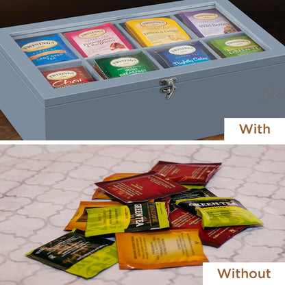 Tea Bag Organizer with Drawer - Bamboo Tea Box Organizer, 8-Compartment Tea Storage Box with Acrylic Lid and Magnetic Closure, Tea Box for Kitchen Counter, Gifts for Mom, Wife, Tea Lovers