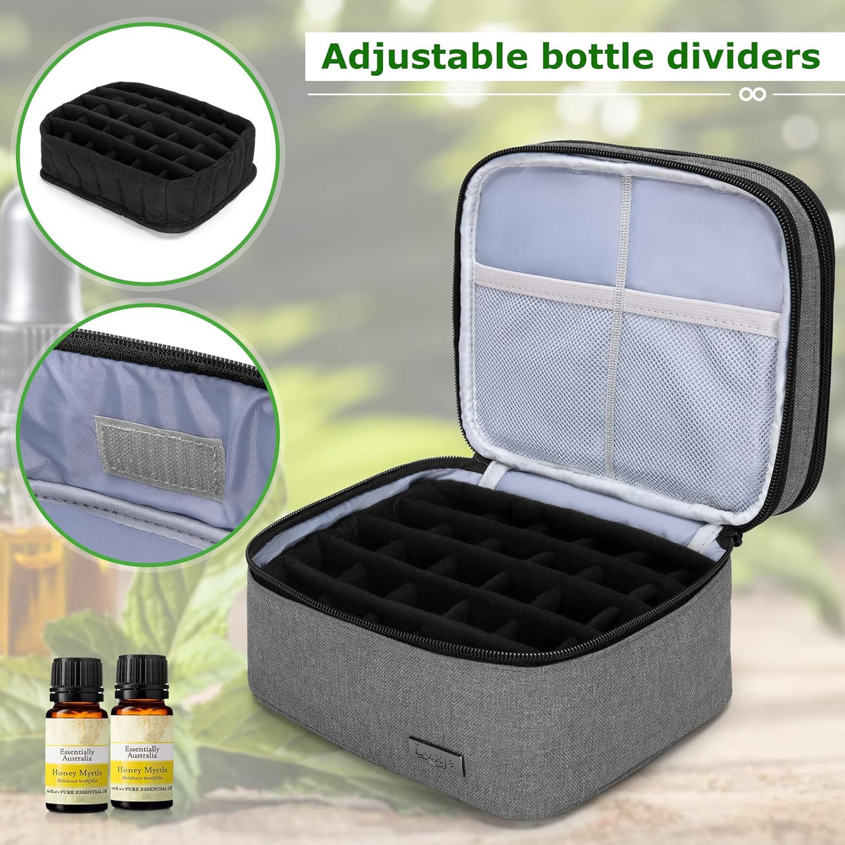 LUXJA Essential Oil Carrying Case - Holds 30 Bottles (5ml-30ml, Also Fits for Roller Bottles), Double-Layer Organizer for Essential Oil and Accessories, Black (Bag Only)