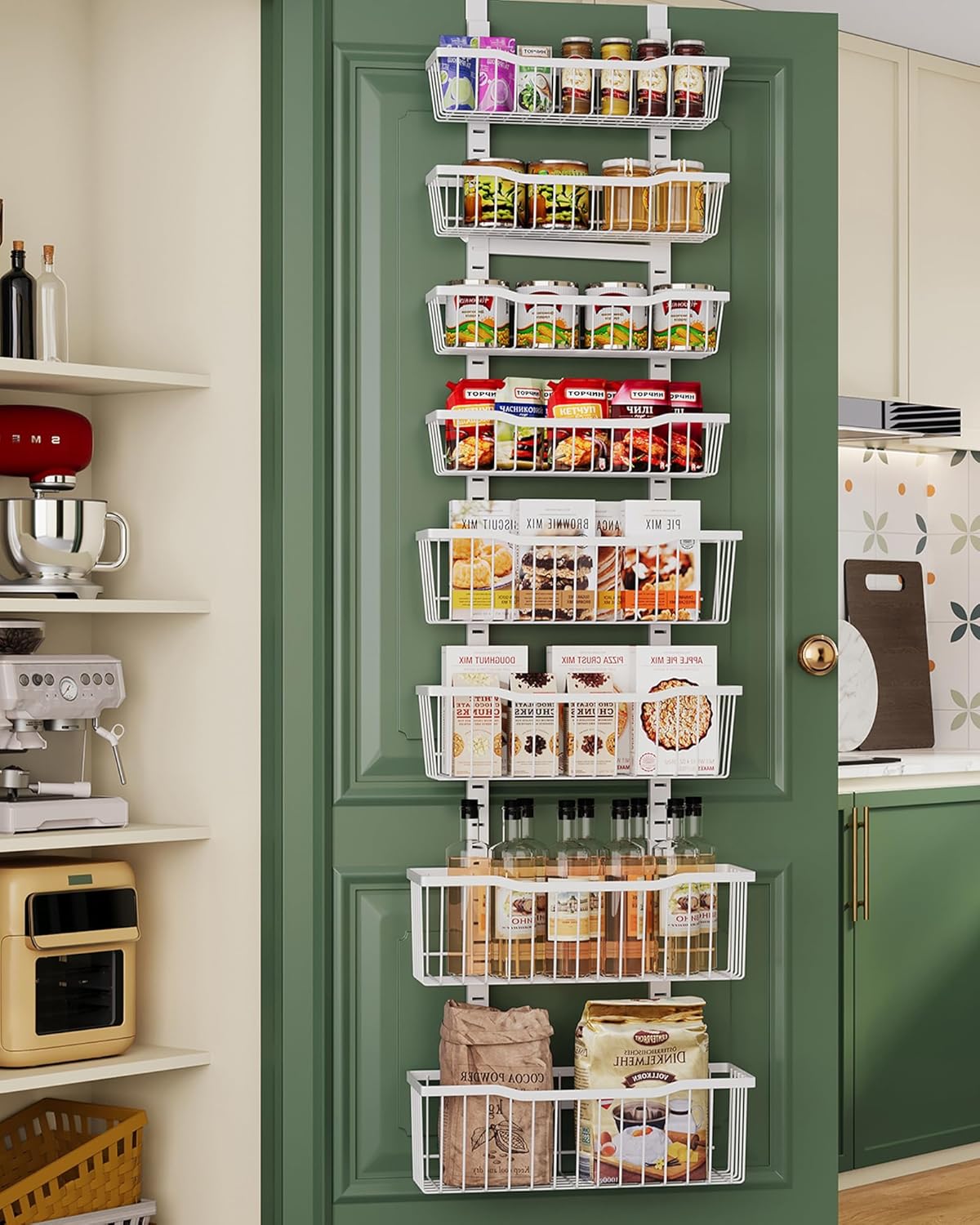 Eastherry Over The Door Organizer，8-Tier Over The Door Pantry Organizer with Adjustable Baskets，Metal Hanging Pantry Organizers and Storage for Kitchen, Back of Door Seasoning Rack (Black)