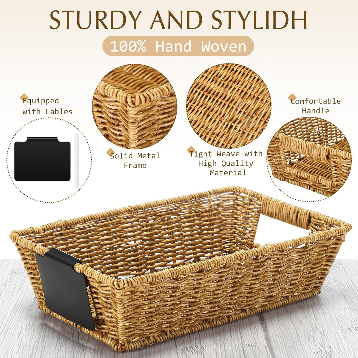 Marsui 9 Pcs Wicker Storage Baskets for Pantry Organization with Handle Labels Handwoven Multi-size Dark Brown Small Organizer Baskets Storage Bin Container for Shelves Closet Toilet Christmas Holiday