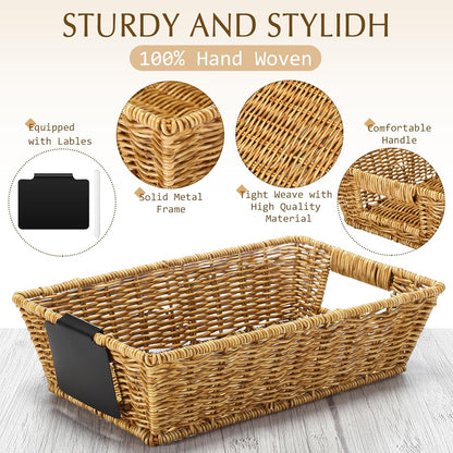 Marsui 9 Pcs Wicker Storage Baskets for Pantry Organization with Handle Labels Handwoven Multi-size Dark Brown Small Organizer Baskets Storage Bin Container for Shelves Closet Toilet Christmas Holiday