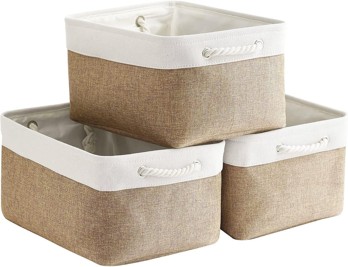 Fabric Storage Bins 12x8x5 inch [6-Pack] with Rope Handles - Decorative Baskets for Organizing