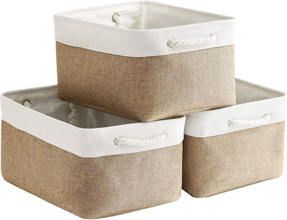 Fabric Storage Bins 12x8x5 inch [6-Pack] with Rope Handles - Decorative Baskets for Organizing