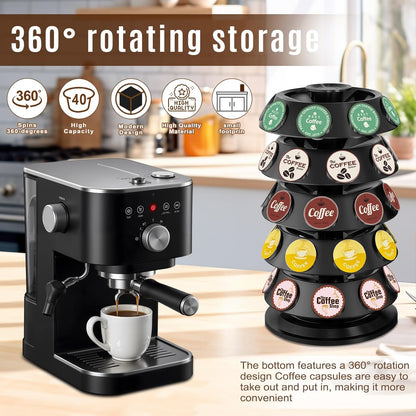 K Cup Holder, Coffee Pod Storage Carousel Holder Organizer Compatible with 40 Keurig K-Cup Pods, Home or Office Kitchen Counter Organizer