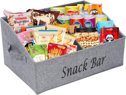 Snack Organizer for Countertop, Fabric Snack Organizer with Handles, 2 Large Compartment Snack Container Snack Basket, Snack Bar Station Decor, Kitchen Pantry Organizer and Storage, Black