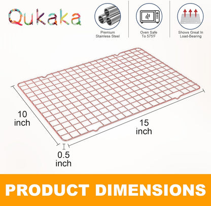 2PCS Cooling Racks for Cooking and Baking - 10" x 15"Heavy Duty Stainless Steel Wire Rack for Baking, Grilling, Roasting - Oven & Dishwasher Safe - Fits Jelly Roll Sheet Pan-Silver