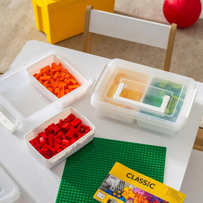 IRIS USA 6 Qt. Plastic Craft Storage Container Bins with Lids, Small Art & Office Supply Organizer Tote, Sensory Bins & Boxes for Home & University, Stackable, Secure Latch Buckles, Clear