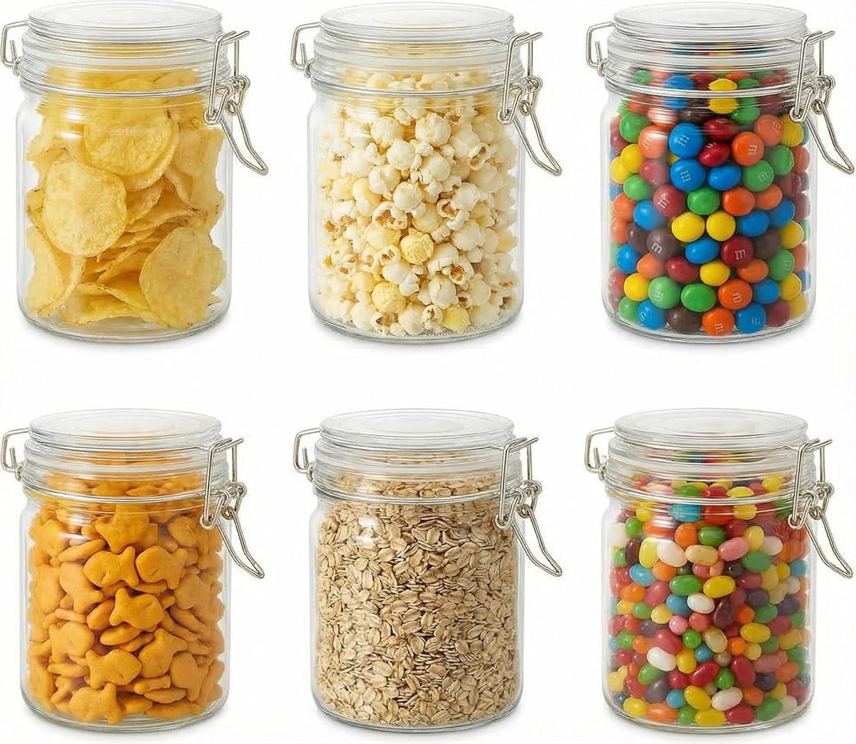 17oz Airtight Glass Jars, 6 Pack Clamp Lid Canisters, Small Food Storage Containers for Spices, Nuts, Snacks, Canning Jar for Jams & Pickling, Pantry Organization