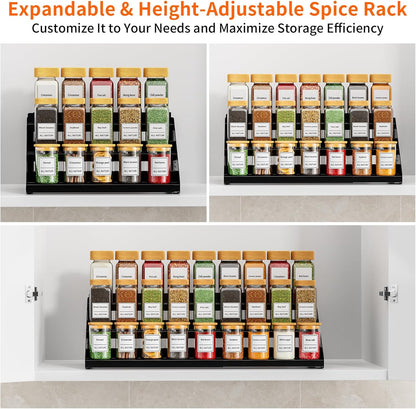 RCHYFEED Spice Rack Organizer for Cabinet, 3 Tier Spice Rack Expandable(13.4"-21.8"), Height Adjustable Spice Organization Shelf Metal Display Shelf, Spice Organization for Cabinet Countertop Pantry