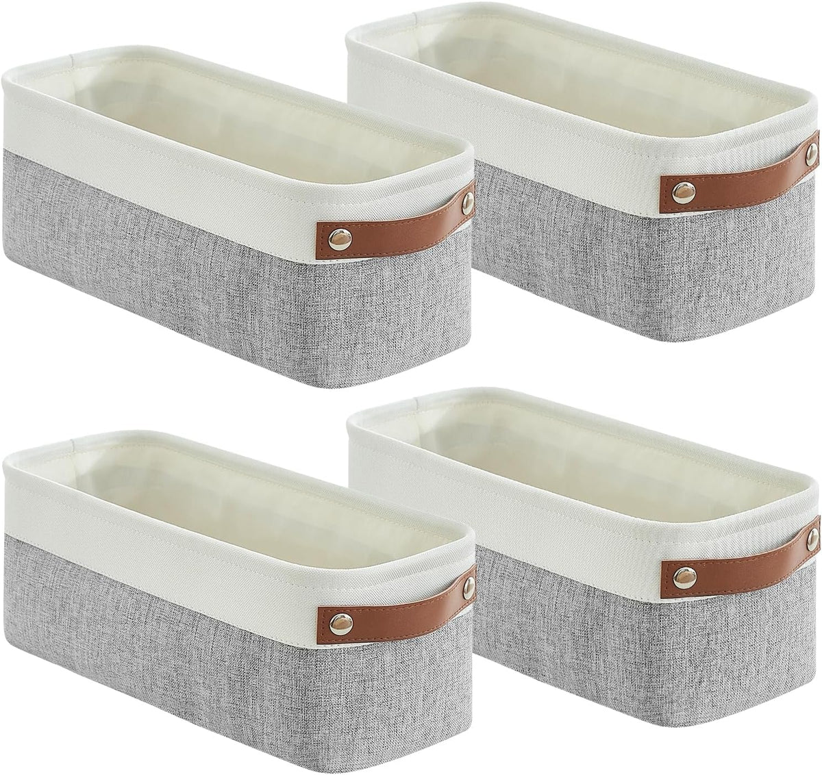 Bagnizer Large Fabric Storage Baskets | 50L Storage Bins, Decorative Linen Closet Baskets with Handles for Organizing, Shelf, Toys, Clothes, Home, Office, Nursery, 17x12x15Inches (Grey&White)