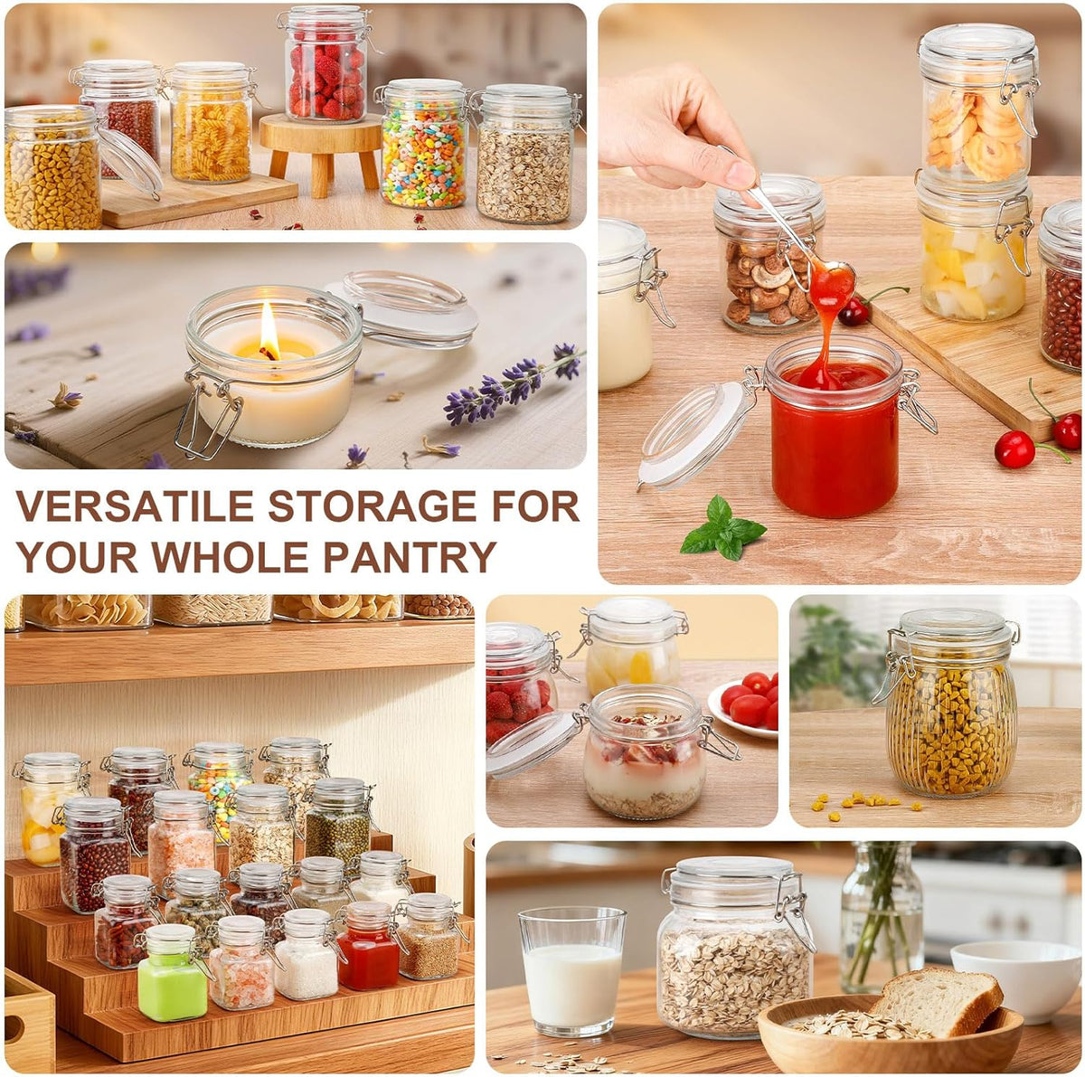 17oz Airtight Glass Jars, 6 Pack Clamp Lid Canisters, Small Food Storage Containers for Spices, Nuts, Snacks, Canning Jar for Jams & Pickling, Pantry Organization