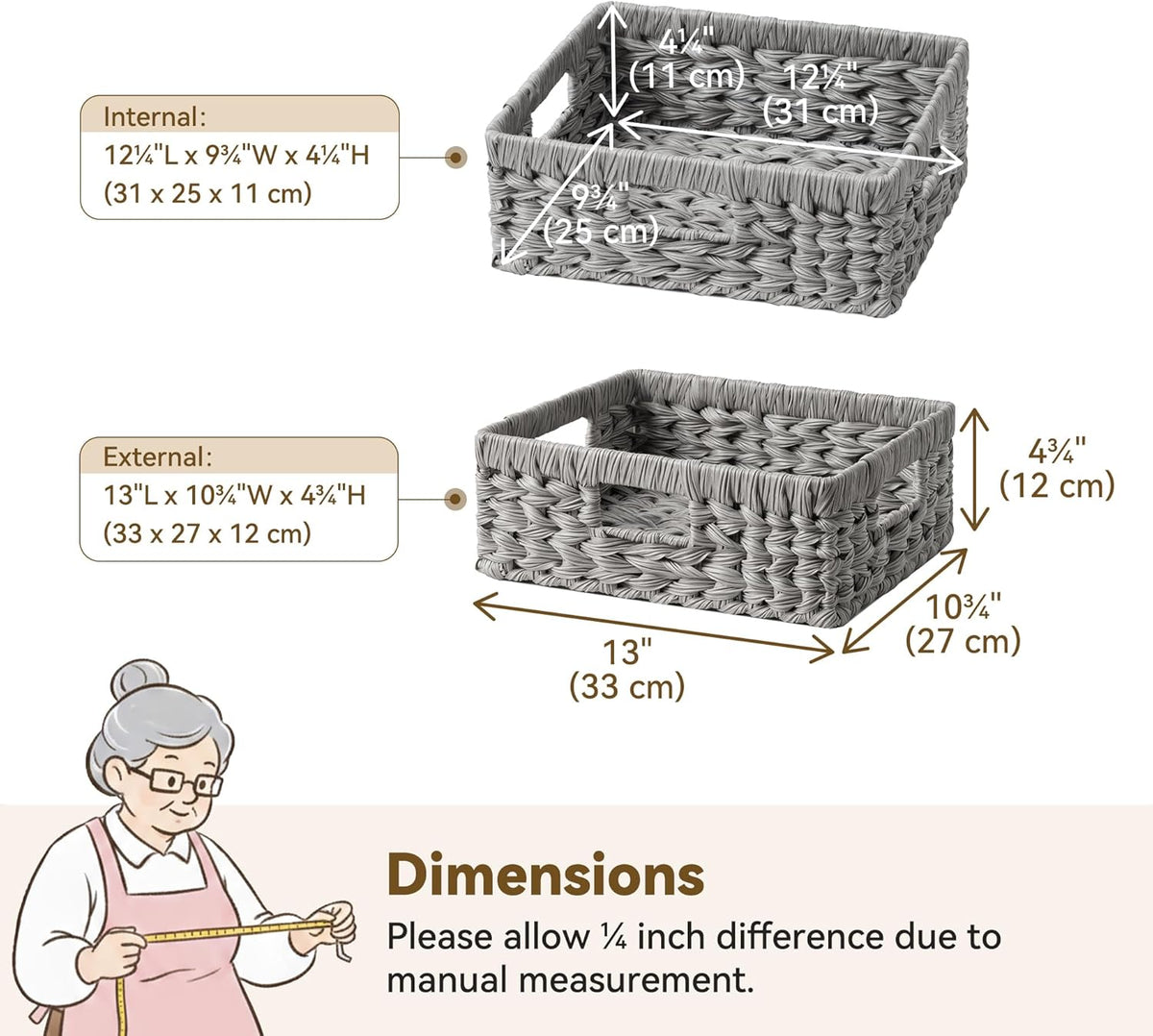 GRANNY SAYS Wicker Storage Baskets for Shelves, Wicker Baskets for Organizing, Waterproof Woven Basket for Pantry, Rectangle Basket for Shlef, Brown, 2-Pack