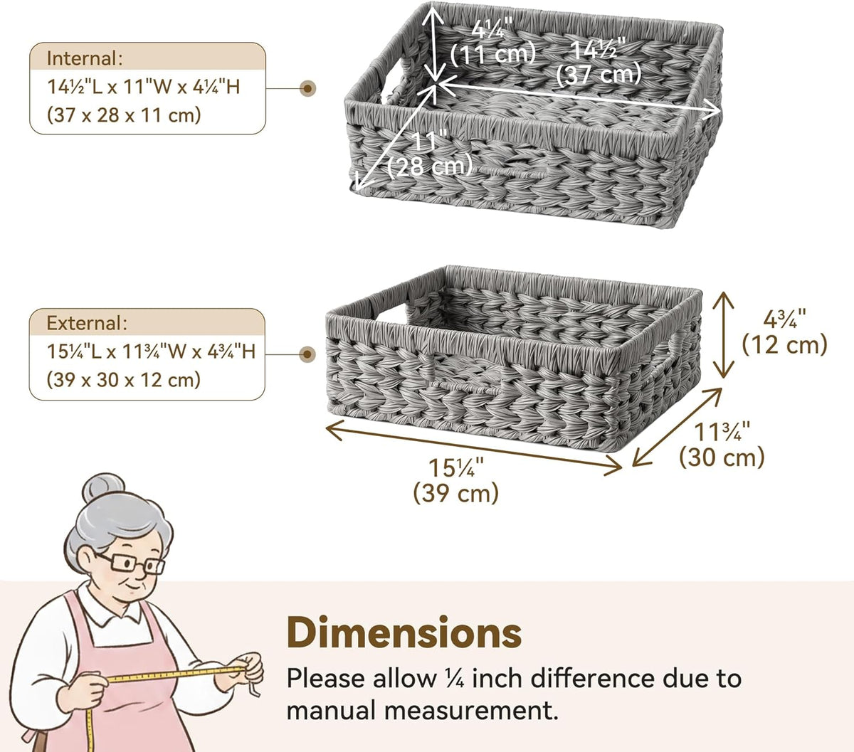 GRANNY SAYS Wicker Storage Baskets for Shelves, Wicker Baskets for Organizing, Waterproof Woven Basket for Pantry, Rectangle Basket for Shlef, Brown, 2-Pack