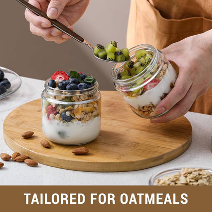 NETANY 4-pack 16oz Glass jars with Airtight Lids, Overnight Oats Containers with Bamboo Lids, Wide mouth Mason Salad jars, Glass Food Storage Containers for Snacks Yogurt Spice Sugar