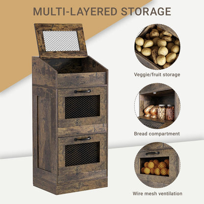 Potato Storage Bin with Lid, Rustic Wooden Onion Storage Bin, Bread Box for Kitchen, Kitchen Decorative Vegetable Storage Cabinet, Rustic Grey HPC001SG