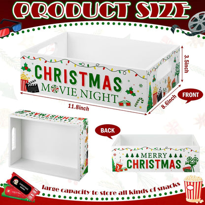 Movie Night Supplies Snack Trays with Handles Reusable Wooden Movie Gift Basket for Theater Popcorn Bucket Bowl Box Container Family Room Decor(Classic Style)