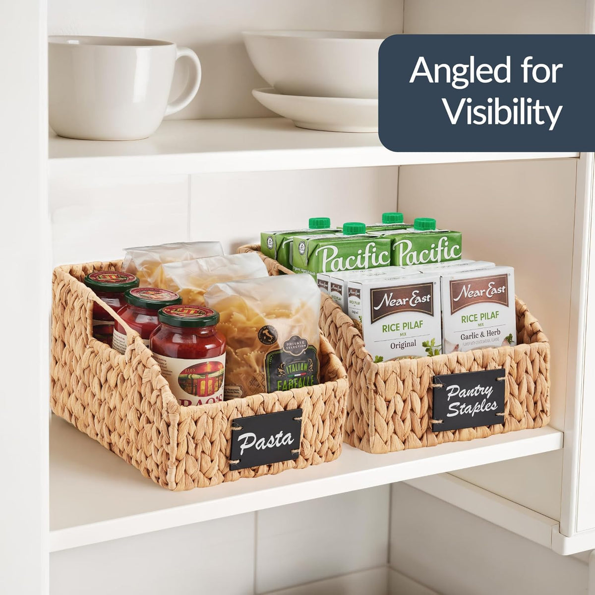 Best Choice Products Water Hyacinth Pantry Storage Baskets, Wicker Baskets w/Built-in Handles, Handwoven Shelf Baskets for Organizing, Pantry Organizers and Storage, 3-Pack - Natural