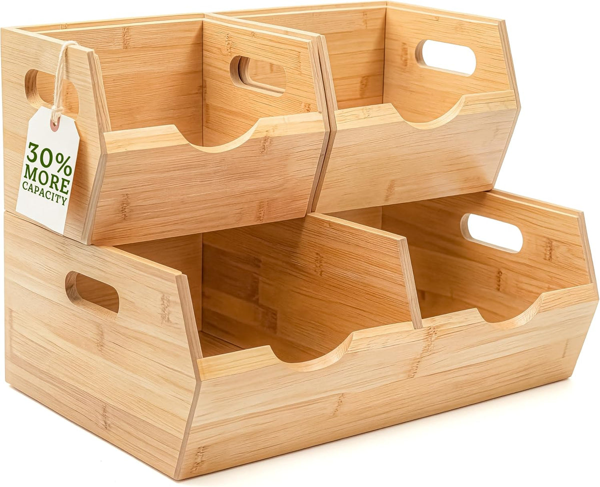 HOMESTEAD Extra Large Bamboo Pantry Storage Bins – 30% Larger, Stackable Potato Onion Storage Bin, Large Pantry Organizers and Storage, Produce Vegetable Organizer, Set of 3