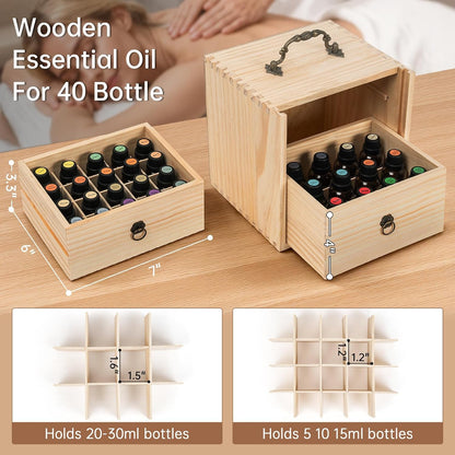 TORIBIO Essential Oil Storage Box for 60 Bottles, Wooden Essential Oils Holder Organizer Holds 5-30ml for Young Living & Doterra Bottles