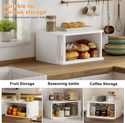 WOWLIVE Bread Box for Kitchen Countertop, Large Roll Top Bread Boxes with Sliding Door, Airtight Bread Storage Container for Loaves, Pastries & Bagels, Bamboo Counter Organizer (Natural, Medium)