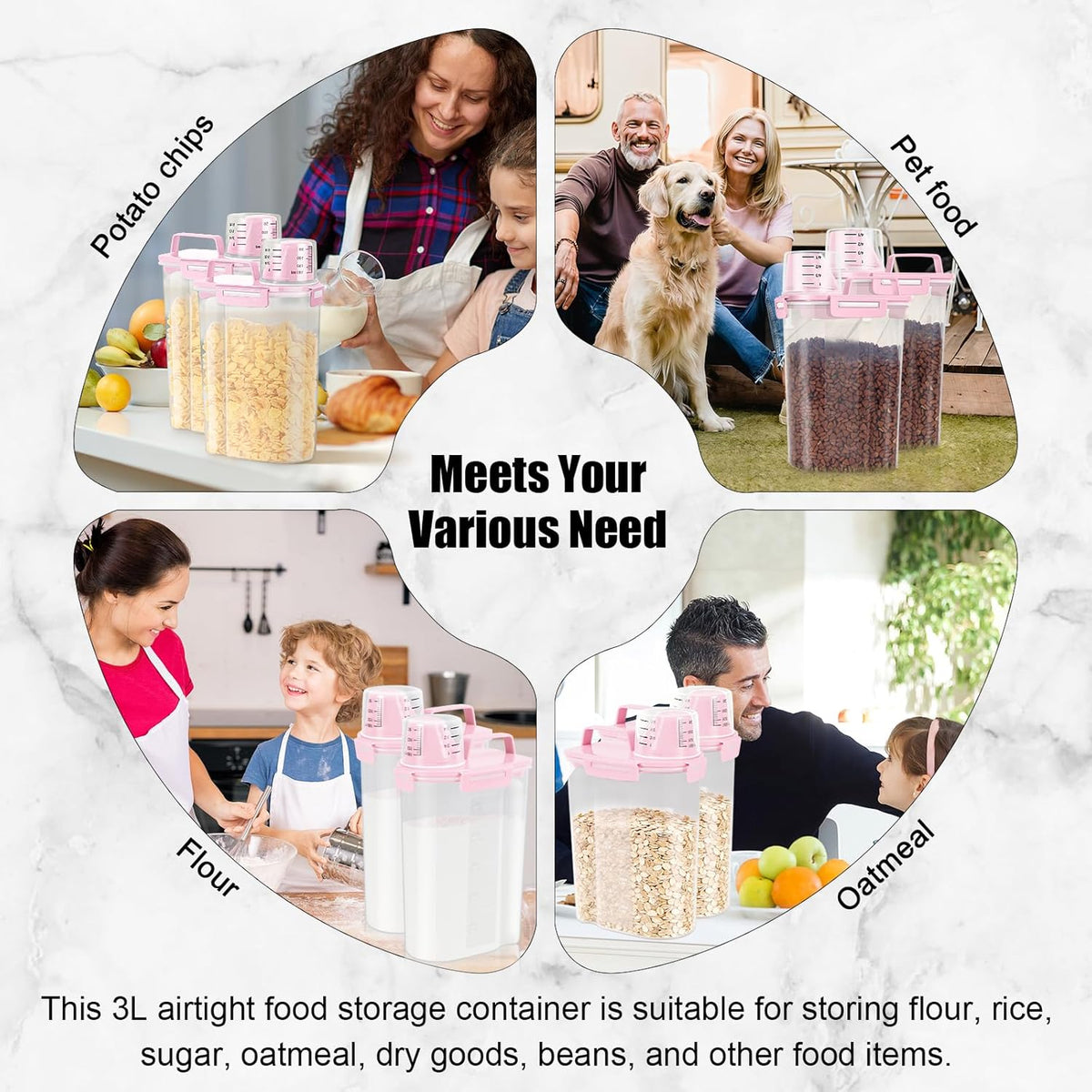 LEAWALK Airtight 4 LBS Rice/Cereal/Dry Food Storage Container BPA Free, 2.11Qt Clear Plastic Kitchen and Pantry Organization Bin Suitable for Oats, Flour, Sugar, Pasta, Pet Food, etc (Clear Grey)