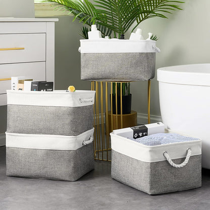 Fabric Storage Bins 12x8x5 inch [6-Pack] with Rope Handles - Decorative Baskets for Organizing