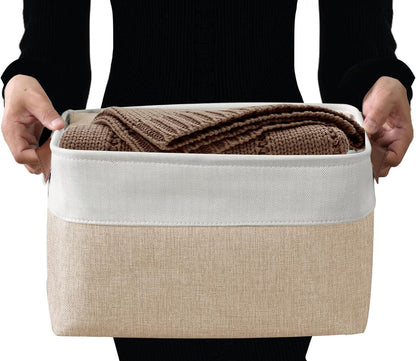 DECOMOMO Storage Bins, Large Fabric Storage Baskets for Shelves, Decorative Linen Closet Organizer, 15 x 11 x 9.5 inches (Beige & White, 3 Pack)
