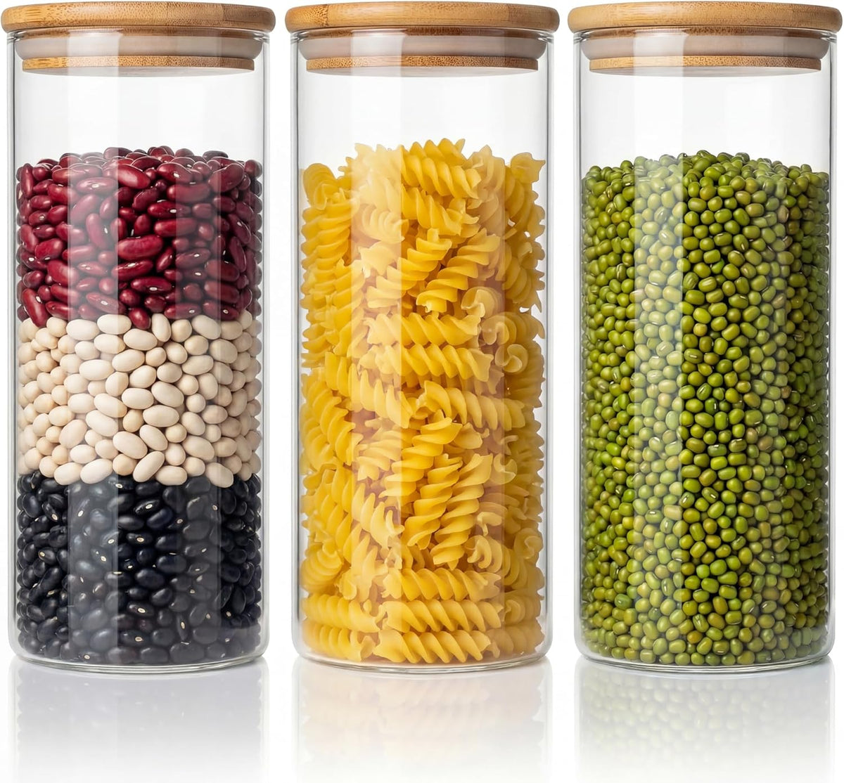 32oz - Glass Jars with Bamboo Lids, Glass Pantry Storage Containers with Airtight Lids, Round Air Tigh Food Storage Canisters for Cereal, Pasta, Flour, Sugar, Rice, Best for Kitchen Organizer