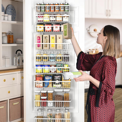 Moforoco White Over The Door Pantry Organizer, Pantry Organization and Storage, Metal Hanging Spice Rack Shelves Door, Seasoning Shelves, Laundry Room Organization, House and Kitchen Essentials