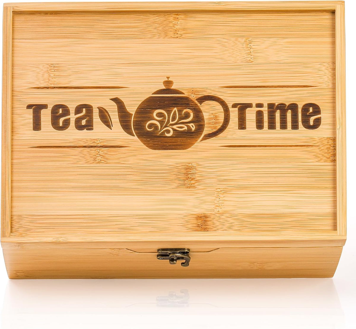 Lyellfe Tea Organizer Box, Bamboo Tea Bag Holder with Lid, Multi-purpose 6-Compartment Coffee Condiment Holder Storage Caddy for Home, Office, Café