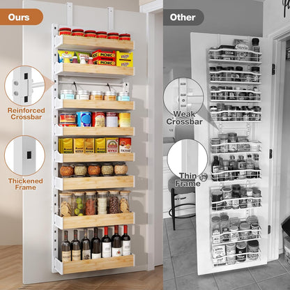8-Tier Over The Door Pantry Organizer, Heavy-Duty Metal Wall Mount or Hanging Spice Rack, behind the door storage Shelves with Adjustable Basket, Back of Door Organizer for Kitchen Cabinet and Closet