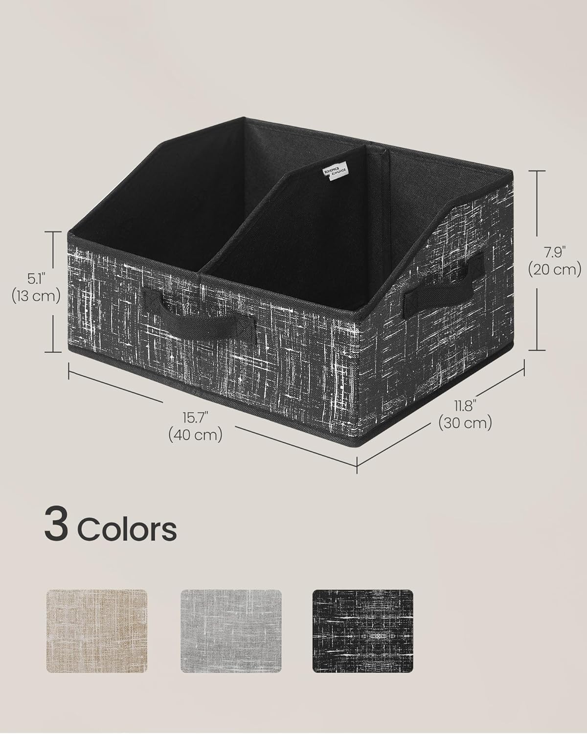 SONGMICS Set of 6 Storage Baskets, Foldable Storage Bins, Fabric Boxes, 15.7 x 11.8 x 7.9 Inches, Closet Storage Organizers, 3 Handles, for Bedroom, Living Room, Summer Sand URFB0140K01