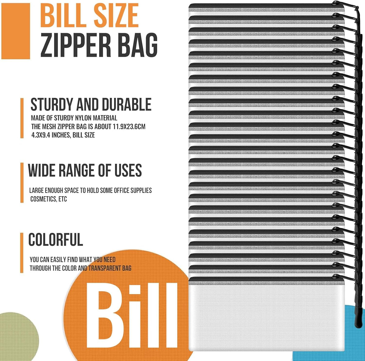 YOPCDJ 24pcs Mesh Zipper Pouch File Bags Puzzle Storage Bags, A3 17x12 Inches Large Reusable Zipper Pouches for Organizing Classroom Board Game Organization