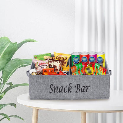 Snack Organizer for Countertop, Fabric Snack Organizer with Handles, 2 Large Compartment Snack Container Snack Basket, Snack Bar Station Decor, Kitchen Pantry Organizer and Storage, Black