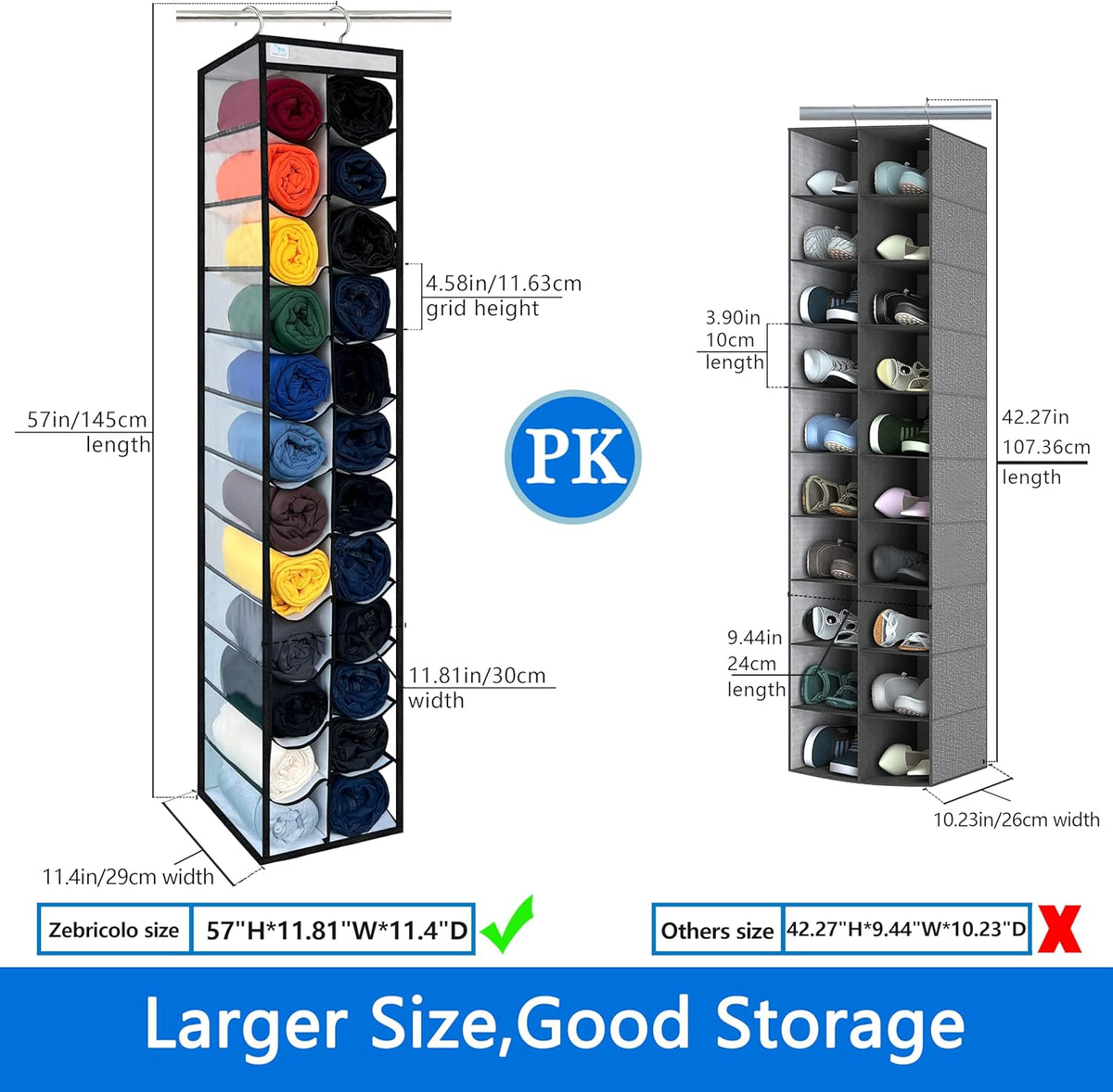 Over the Door Organizer Storage 6 Tier, 12 Large Capacity Side Pockets, Heavy Duty Metal Reinforced Hook Anti Tilt 75 LB Load Behind Door Storage for Bedroom Bathroom Pantry Nursery