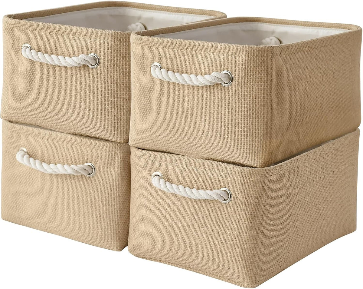 Fabric Storage Bins 12x8x5 inch [6-Pack] with Rope Handles - Decorative Baskets for Organizing