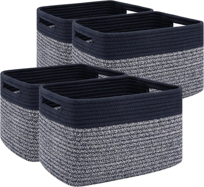 4 Pack Storage Baskets for Organizing, Woven Baskets for Shelves - Perfect for Toys, Books, Towels, and Clothes, Durable Gift Basket Bins Toy Storage, 12.7''Lx9''Wx7.8''H, Brown & White