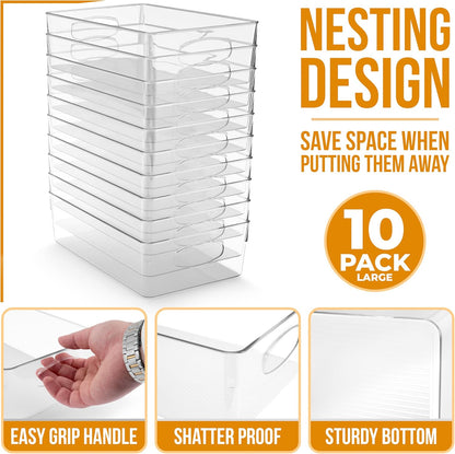 Sorbus Small Clear Plastic Storage Bins for Organizing, Clear Organizer Bins with Handles, Plastic Storage Bins for Closet, Pantry, Fridge, Medicine Cabinet Organizer, Shelves, Freezer, Drawer