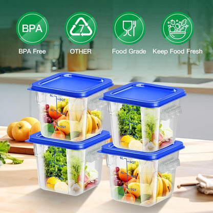 4 pcs 4qt Food Storage Containers with Lid, Square Clear Commercial Food Storage Containers with Handle and Scale for Food Storage in Home Kitchen & Dining (Green)