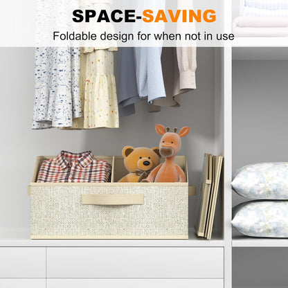 Closet Storage Bins, Large Closet Organizer Baskets with Divider & Handles,Trapezoid Fabric Shelf Organizers, Collapsible Storage Cubes for Clothes, Towels, Toys - Beige